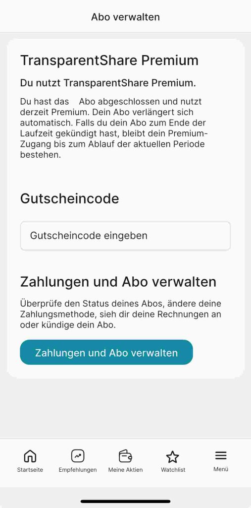 TransparentShare Abo kündigen - Abo verwalten